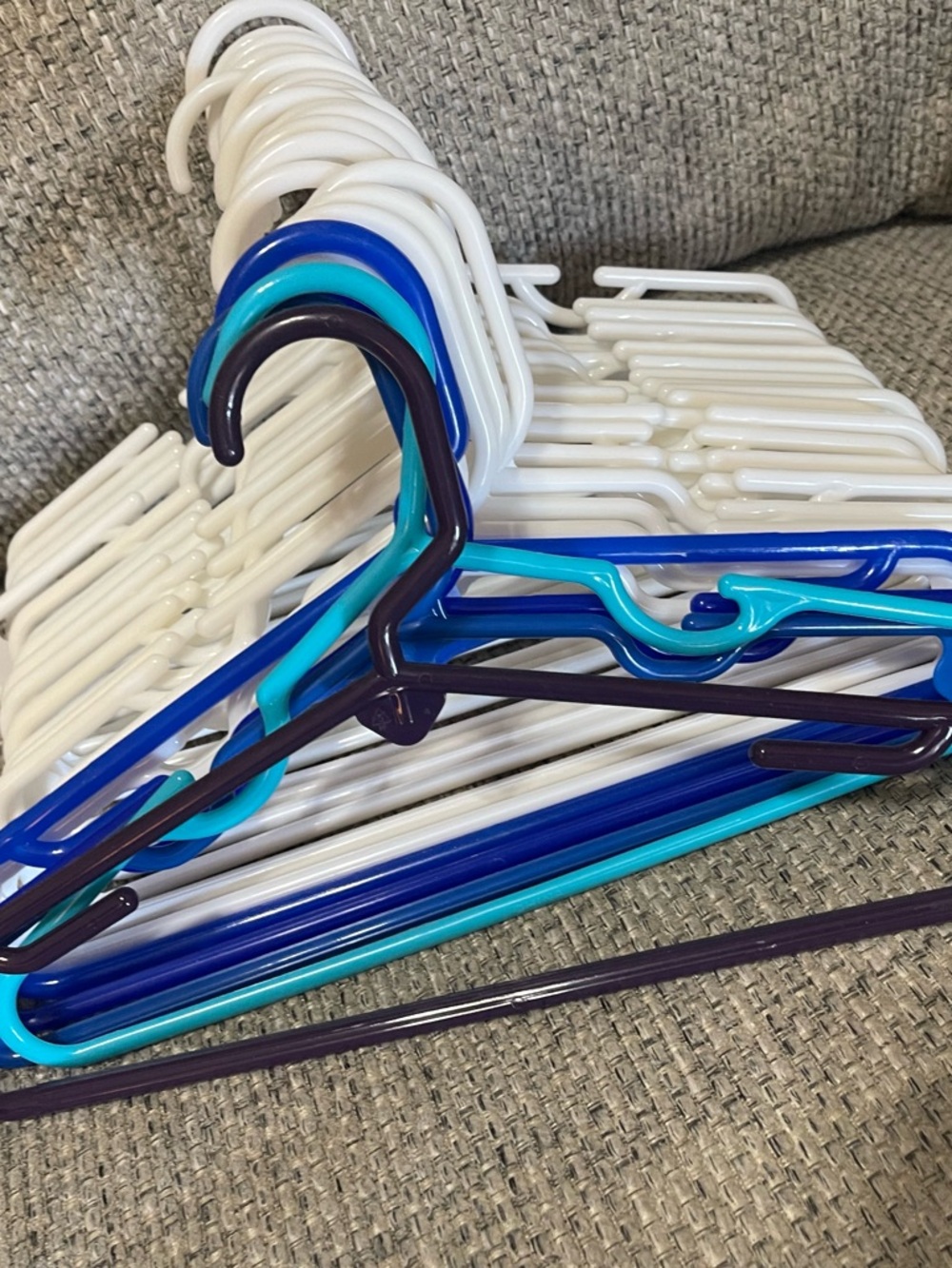 Multipack Plastic Clothes Hangers - White, Blue, Teal, Navy